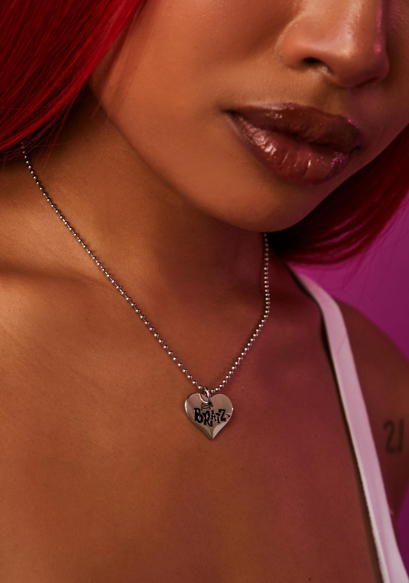 Dolls Kill x Bratz Heart Pendant Ball Chain Necklace Silver Dolls Kill