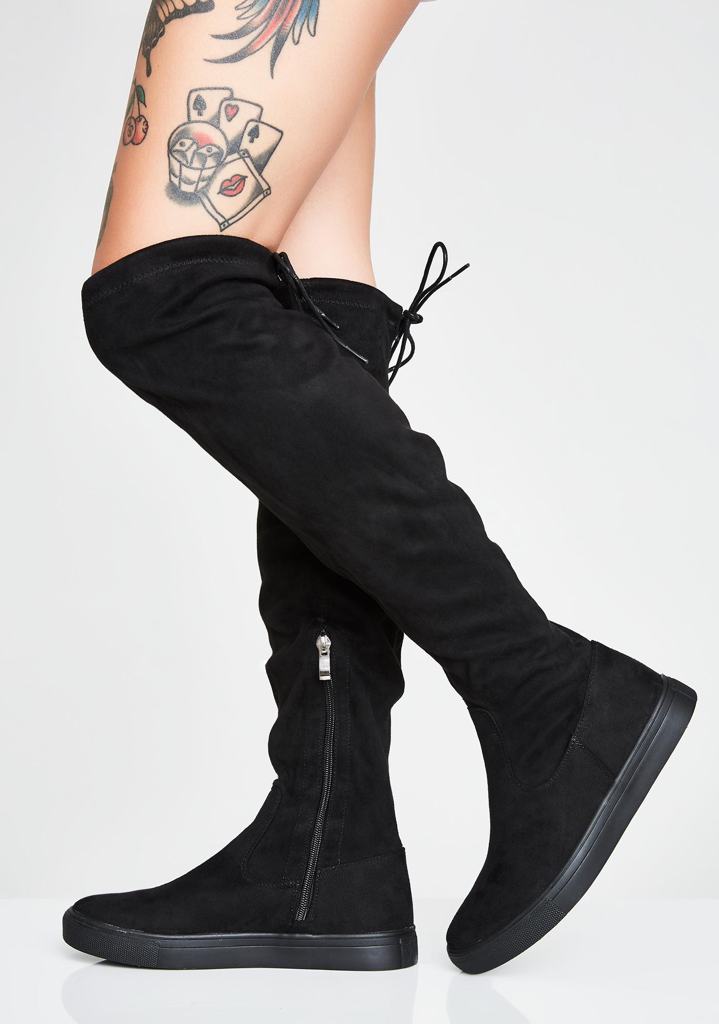 Black Knee High Sneaker Boots | Dolls Kill