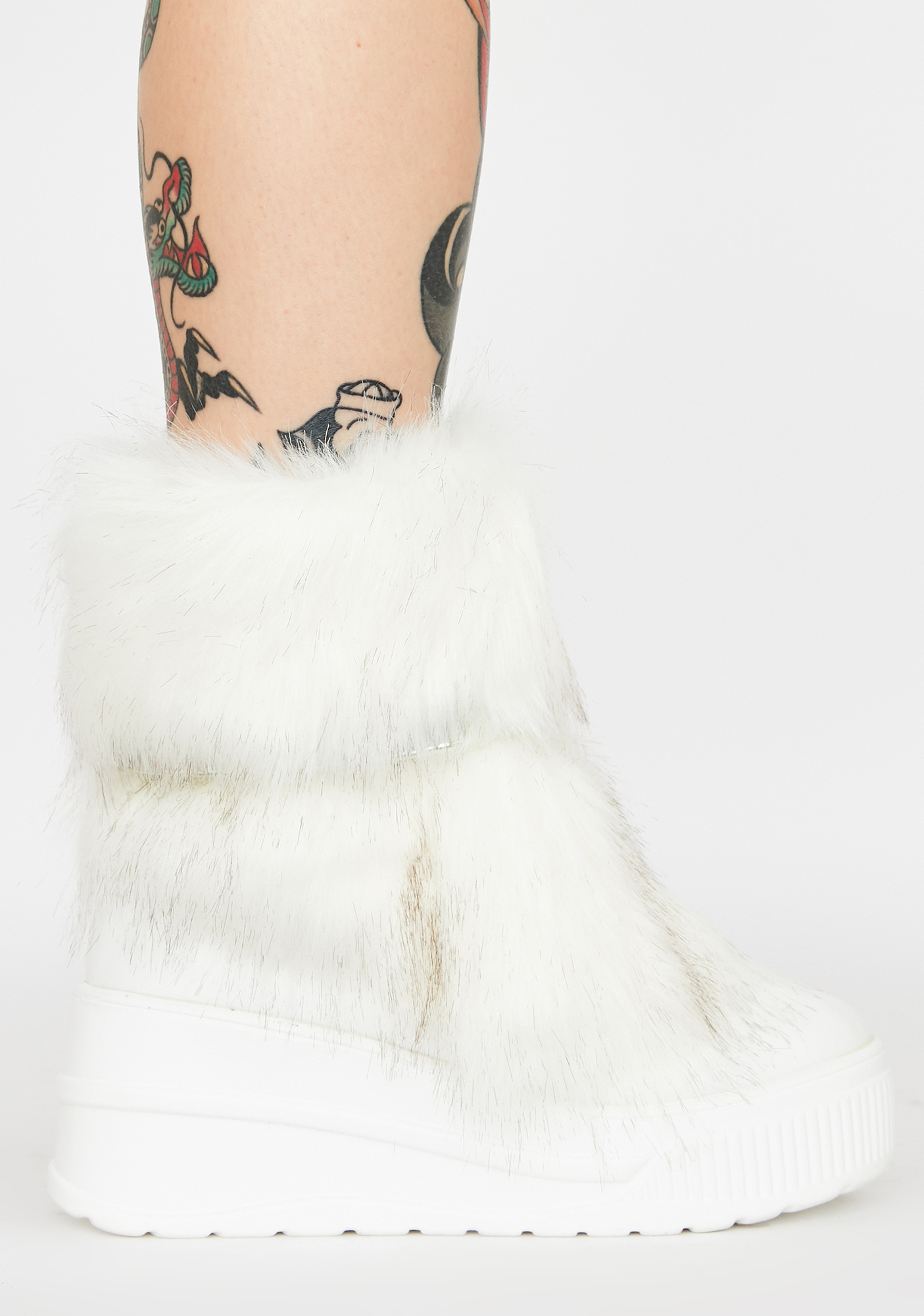 Faux Fur Platform Booties Winter White | Dolls Kill