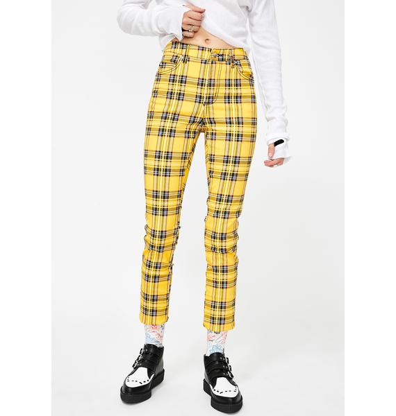 Tripp NYC Yellow Plaid T-Back Skinny Jeans | Dolls Kill