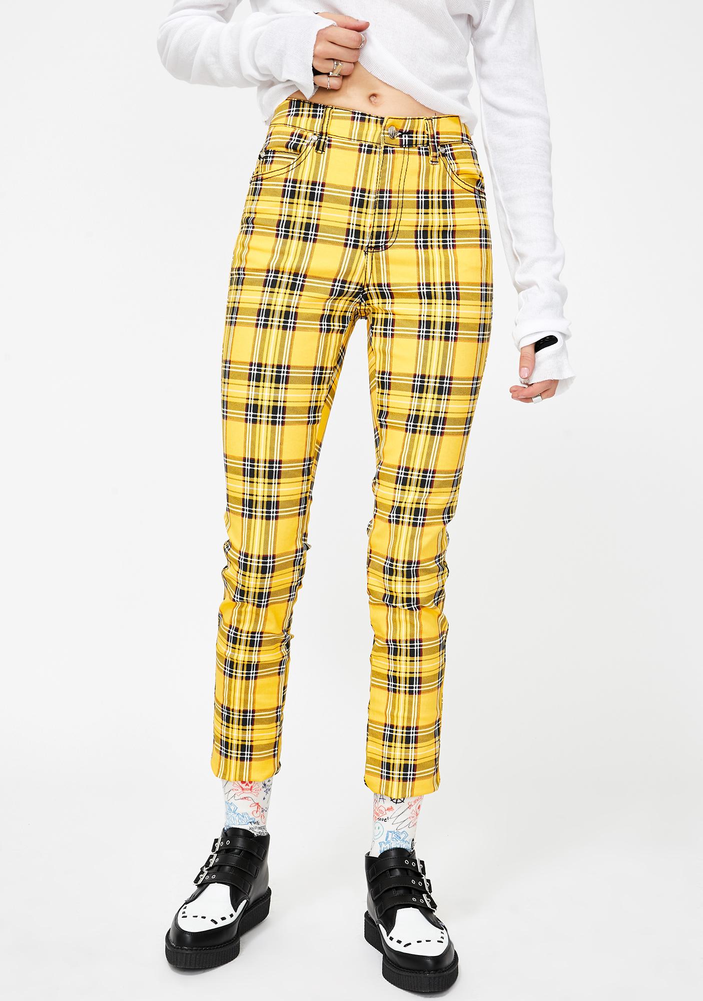 grey and yellow plaid pants