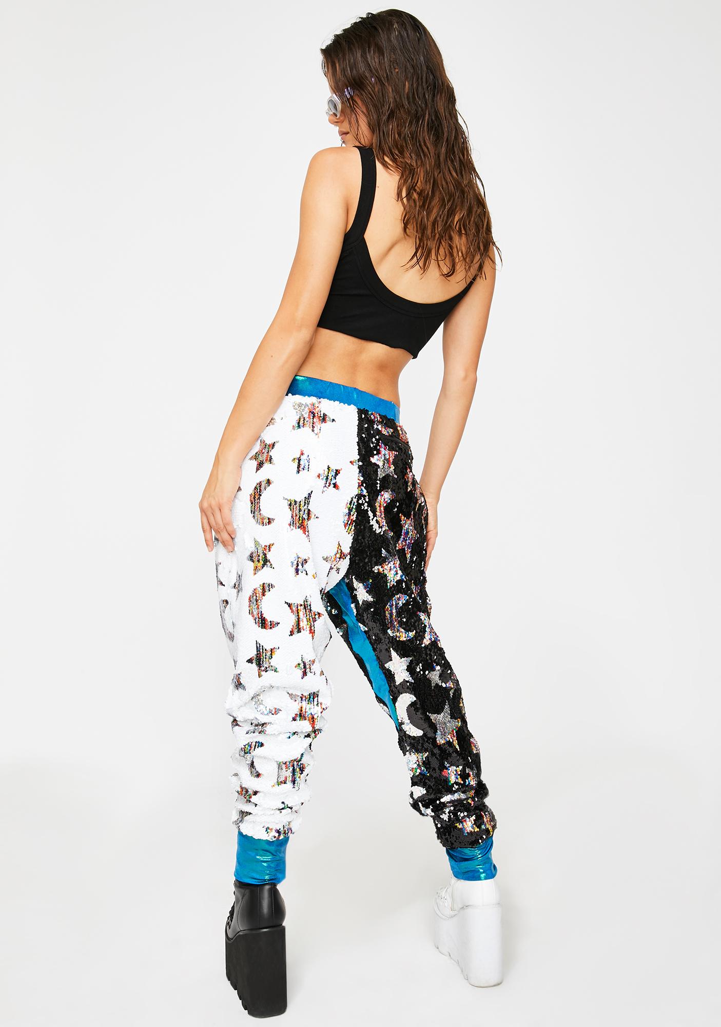 J Valentine Star & Moon Flip Sequin Joggers Dolls Kill