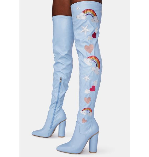 Koi Footwear Light Blue Rainbow Heart Thigh High Boots Dolls Kill