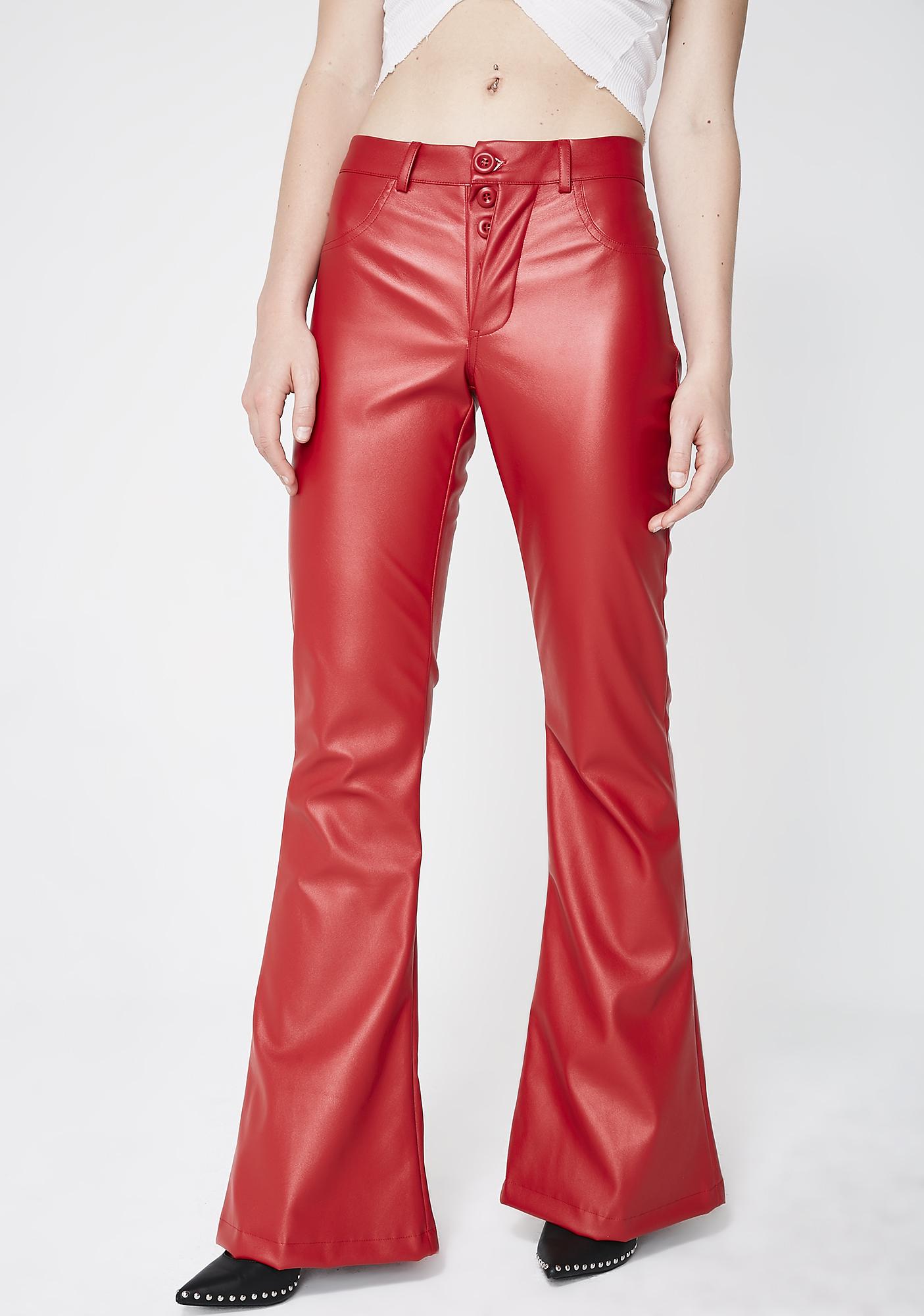 red vegan leather pants