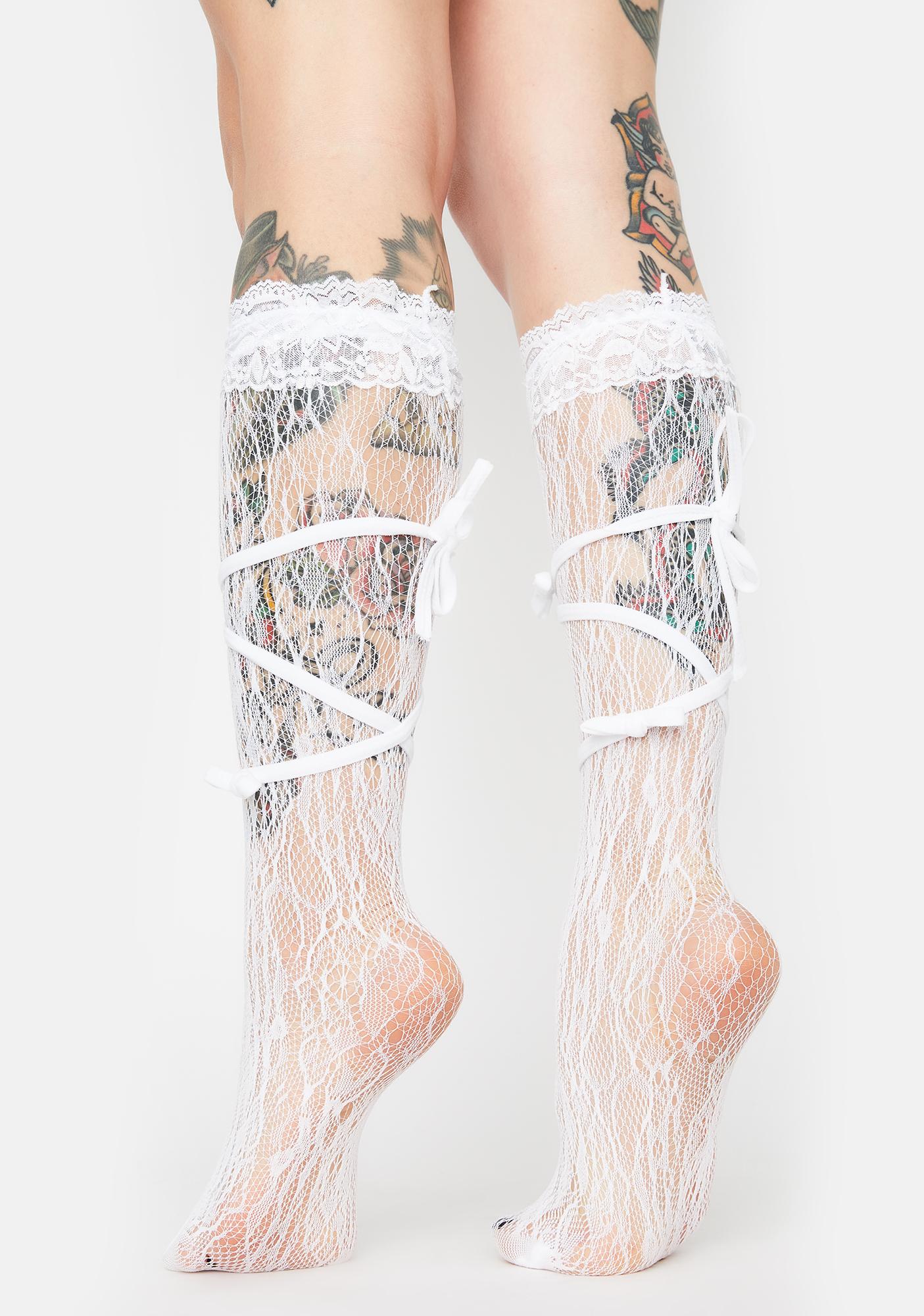 white lace knee high stockings