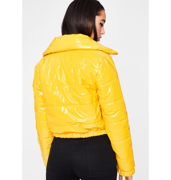 Yellow Crop Puffer Zip Jacket Dolls Kill