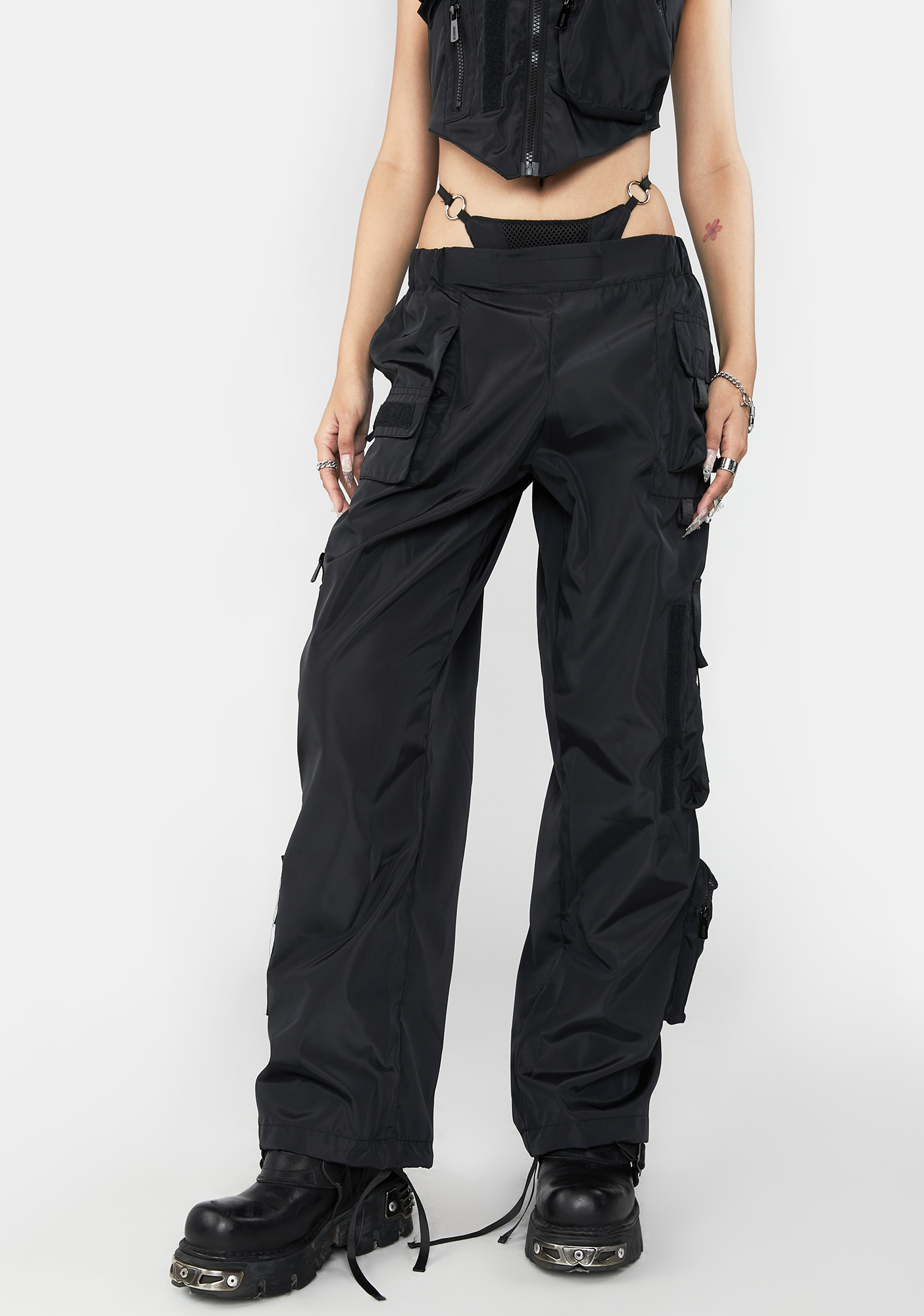 Namilia Black Nylon Tactical Pants With Detachable Panty | Dolls Kill