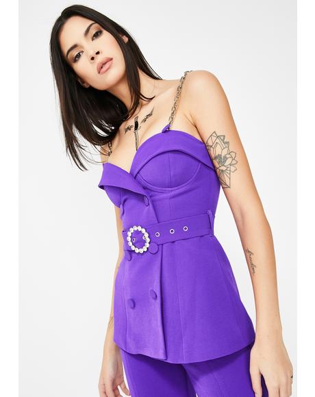 Purple Suit Top With Chain Strap Detail