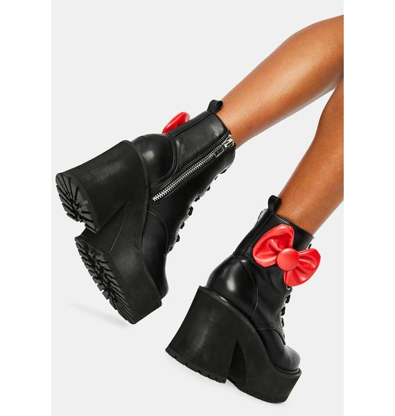 Dolls Kill Hello Kitty Vegan Leather Bow Platform Combat Boots Dolls Kill
