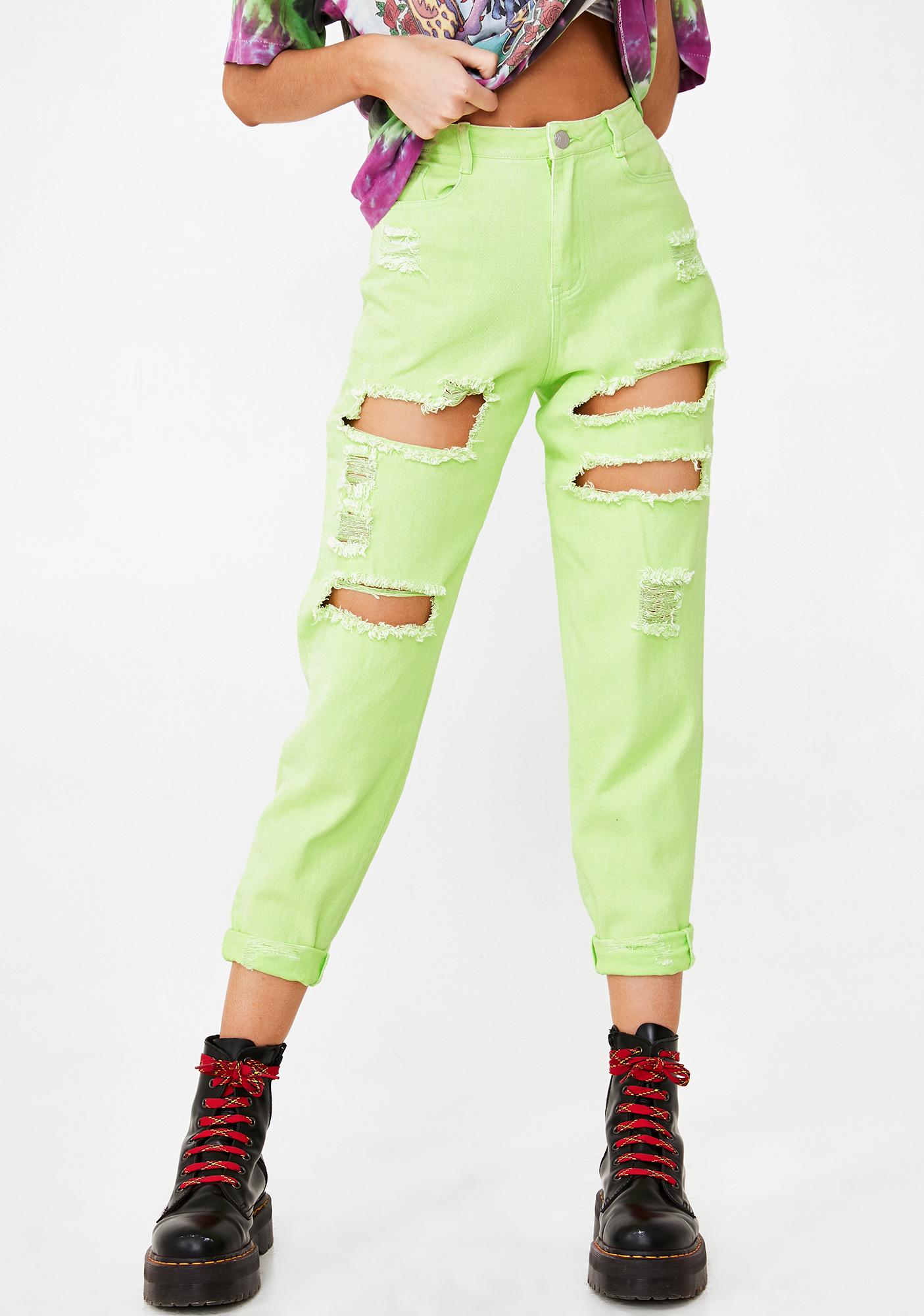 green distressed jeans