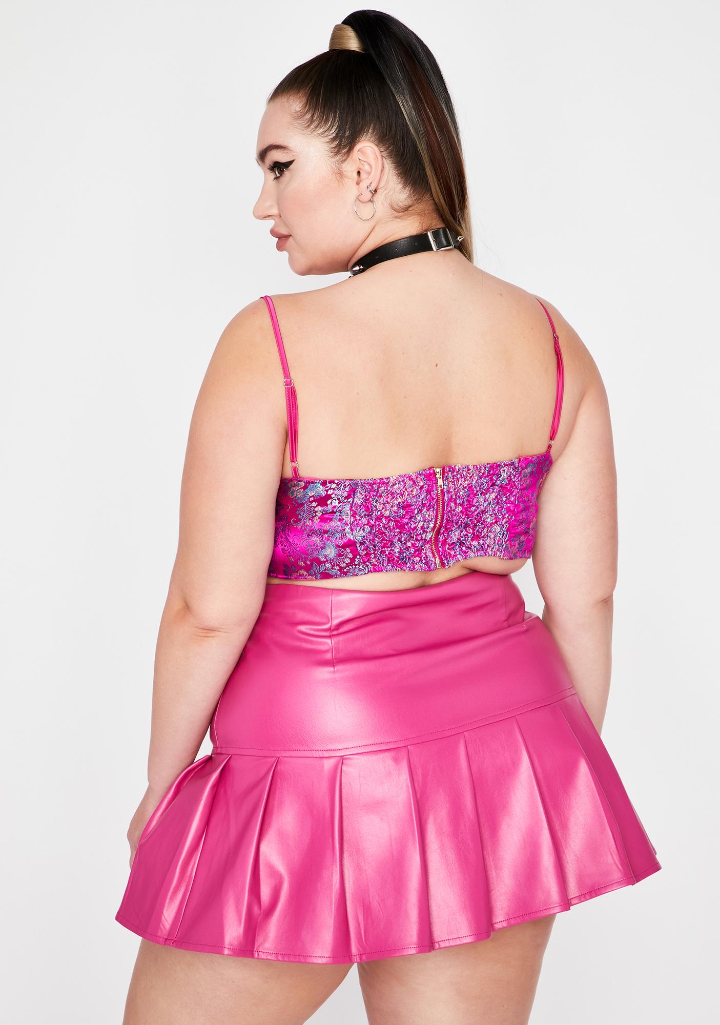Plus Size High Waist Vegan Leather Mini Skirt Pleated Hem -Pink | Dolls ...
