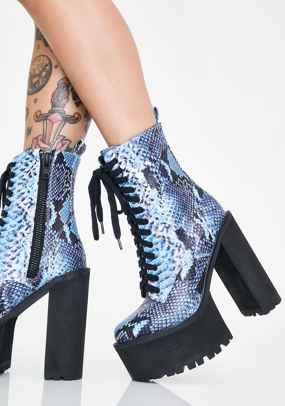 snakeskin platform booties