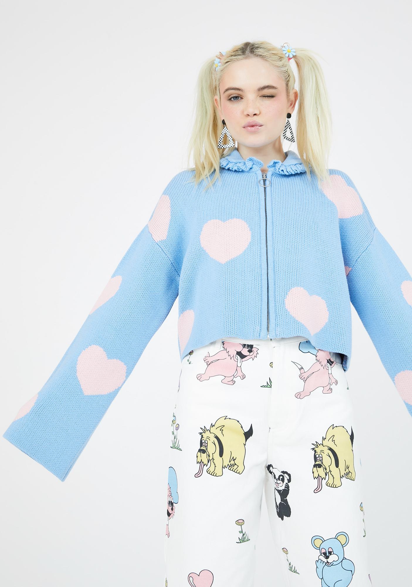 lazy oaf love me forever zip up cardigan