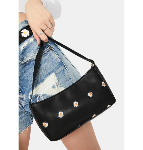 Daisy Line Print Shoulder Bag Black Dolls Kill