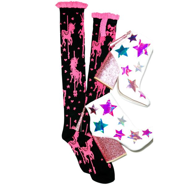 Unicorn Carousel Knee High Socks Dolls Kill