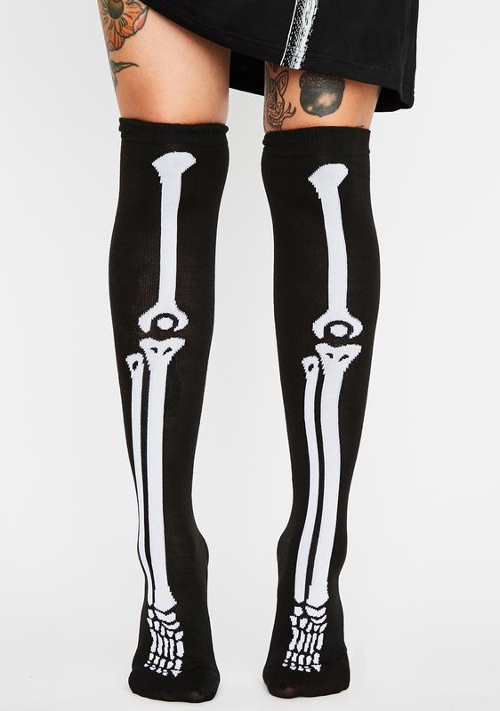 skeleton thigh high socks