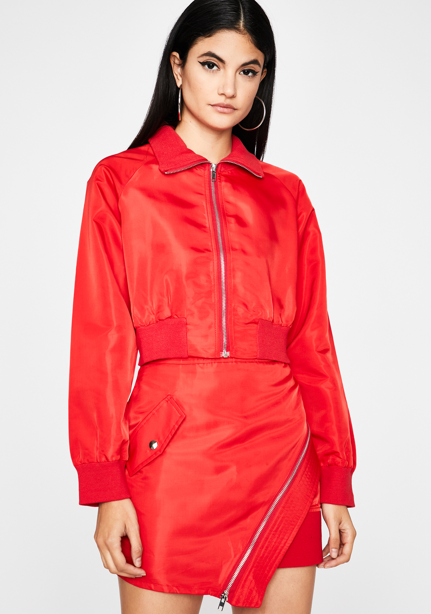 cropped red bomber jacket