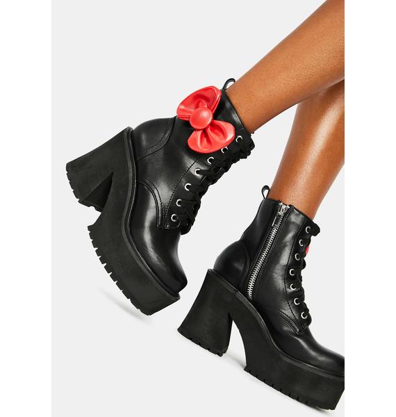 Dolls Kill Hello Kitty Vegan Leather Bow Platform Combat Boots Dolls Kill