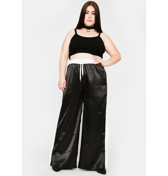 Plus Size Wide Leg Satin Track Pants Black White Dolls Kill