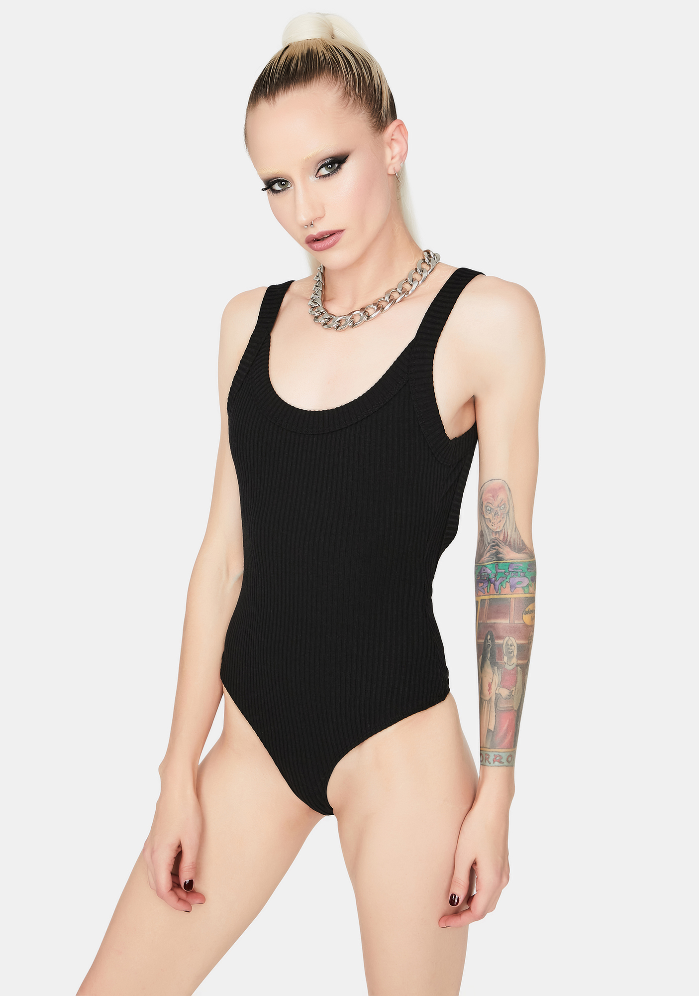 Ribbed Backless Tank Bodysuit Black Dolls Kill