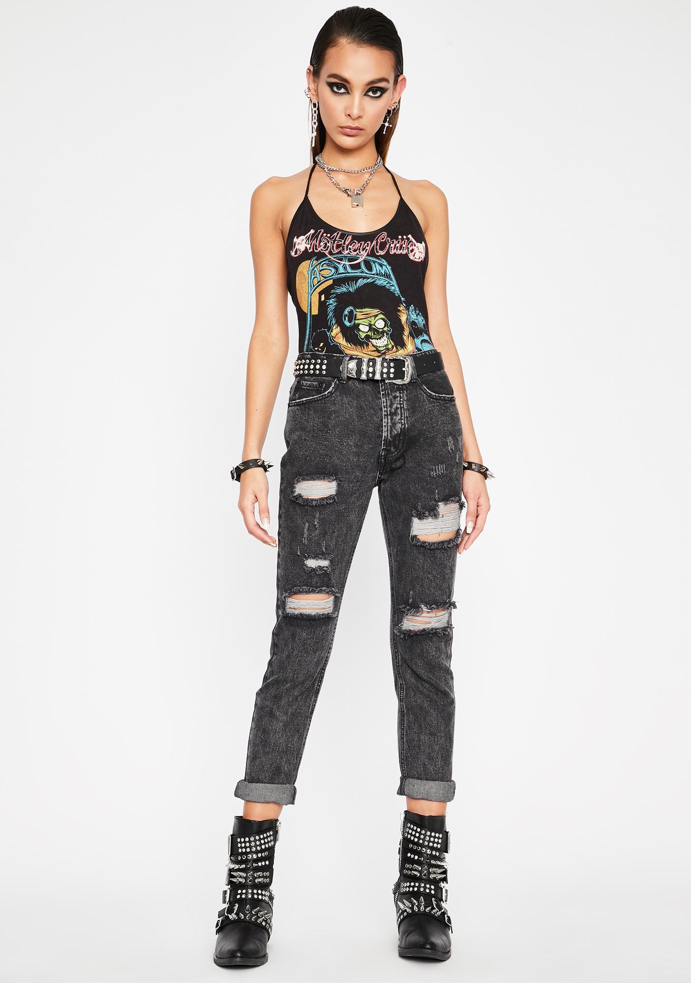 Denim Grey Black Acid Wash Ripped Jeans | Dolls Kill