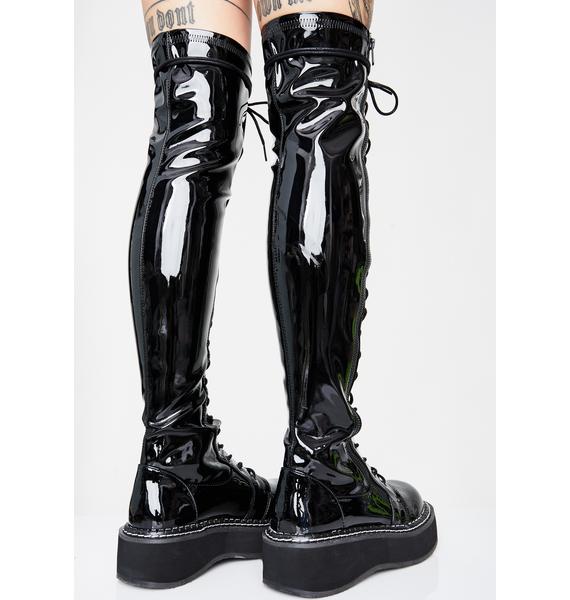 Demonia Black Patent Knee High Boots Dolls Kill 1933