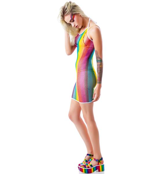 Rainbow Catcher Fishnet Halter Mini Dress | Dolls Kill