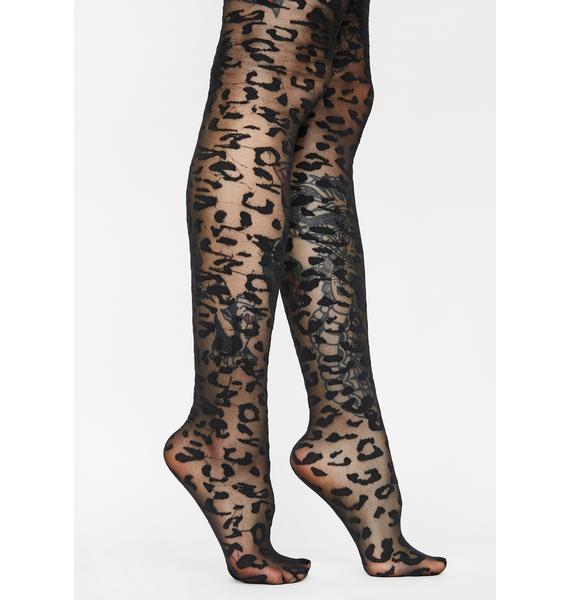 Leopard Animal Print Sheer Tights Black Dolls Kill