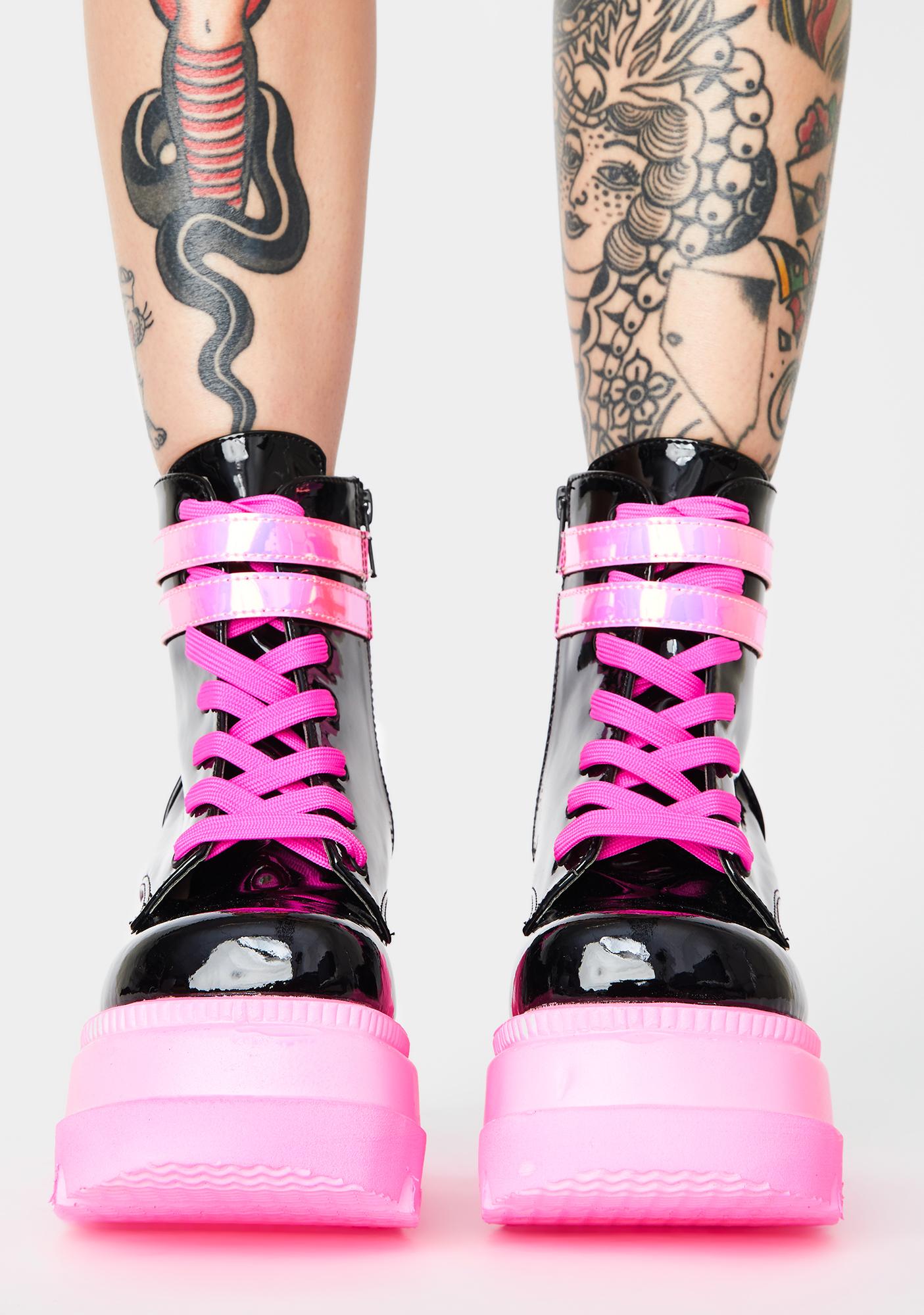 demonia pink glitter boots