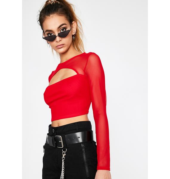 Mesh Front Cut Out Crop Top Red | Dolls Kill