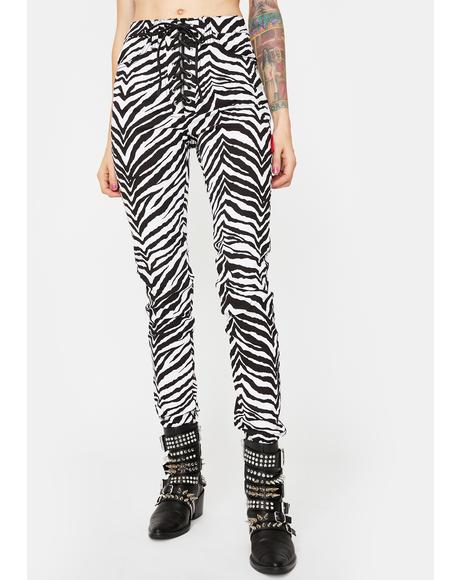Zebra High Waist Tie Up Pants