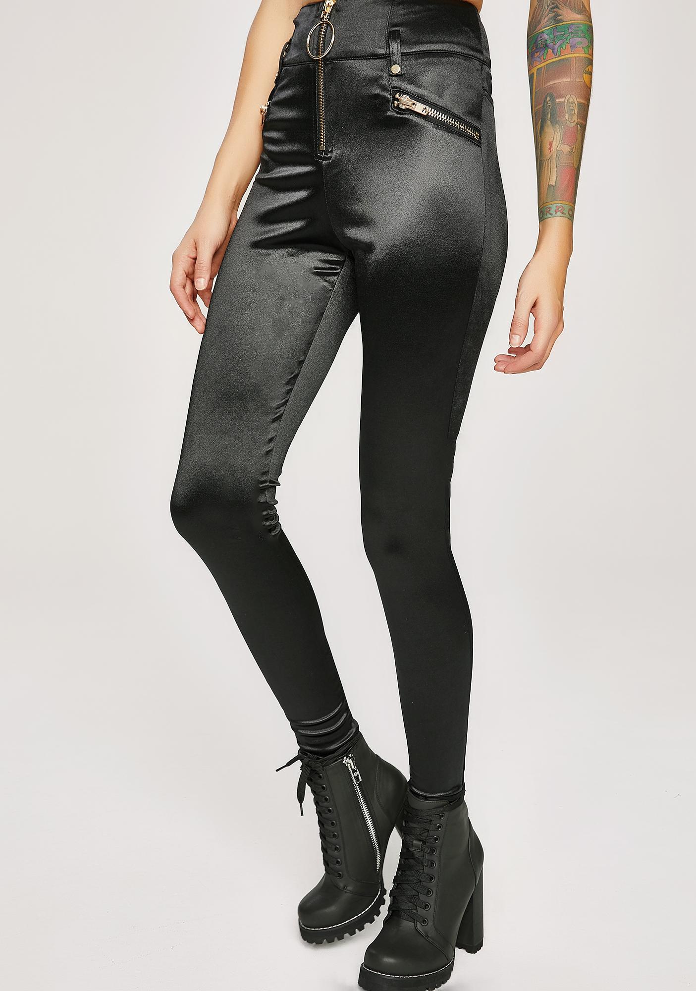 black satin skinny pants