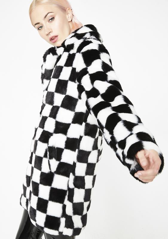 checkered fur coat