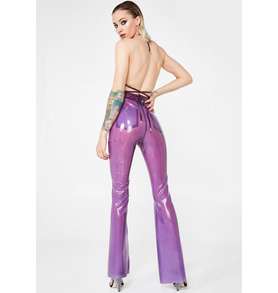 pink latex flare pants