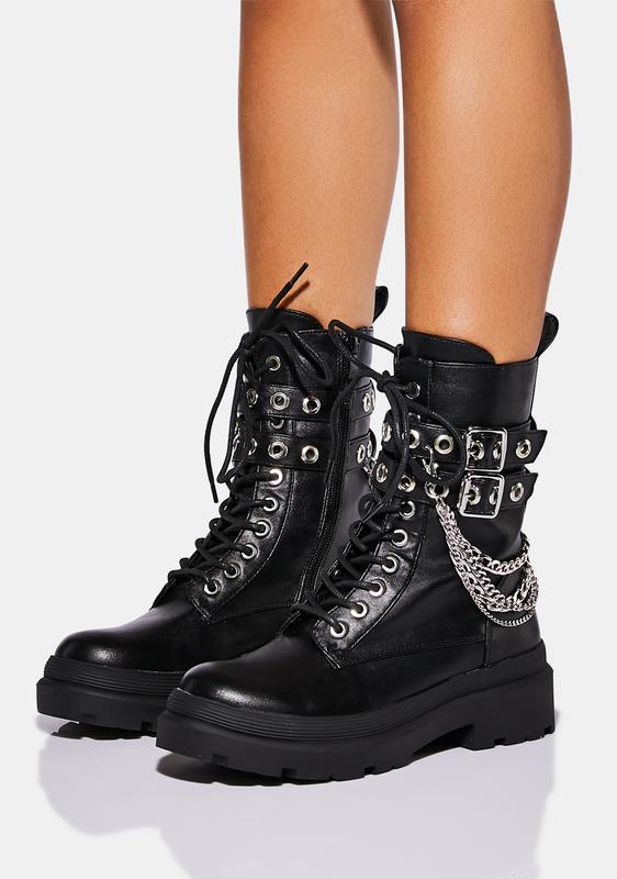 combat boots with chains