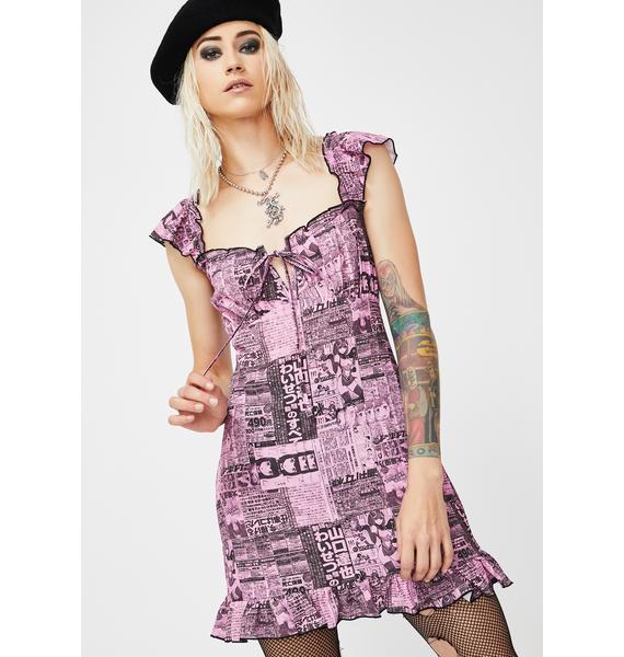 newspaper print dress pink