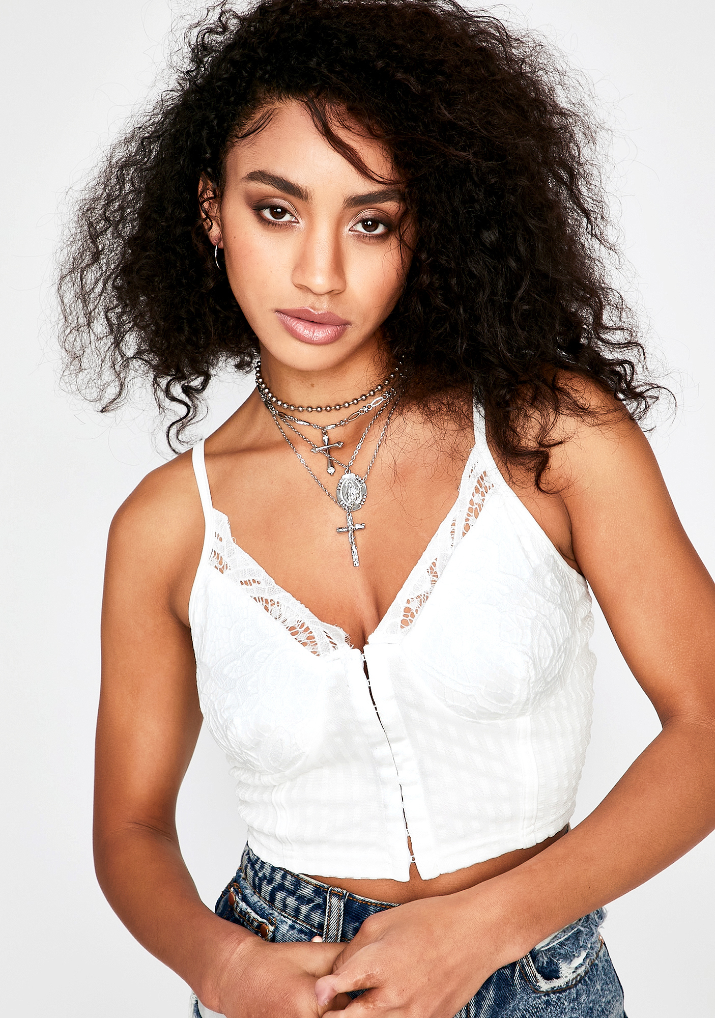 lace trim hook & eye cami top