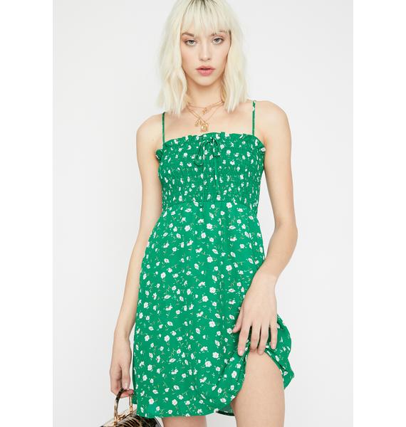 Smocked Bust Fit Flare Mini Dress Green | Dolls Kill