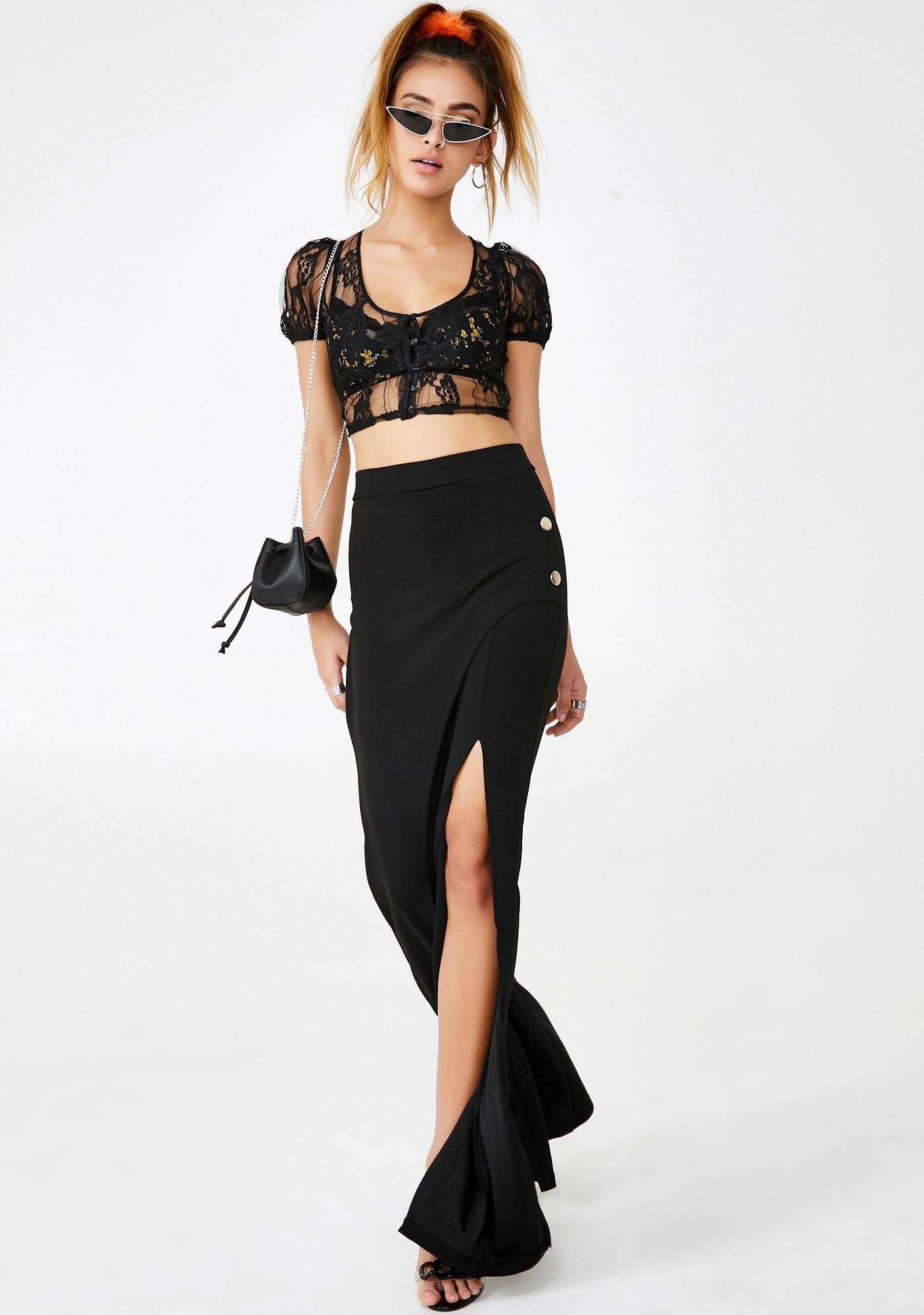 Black Lace Crop Top Button Up | Dolls Kill