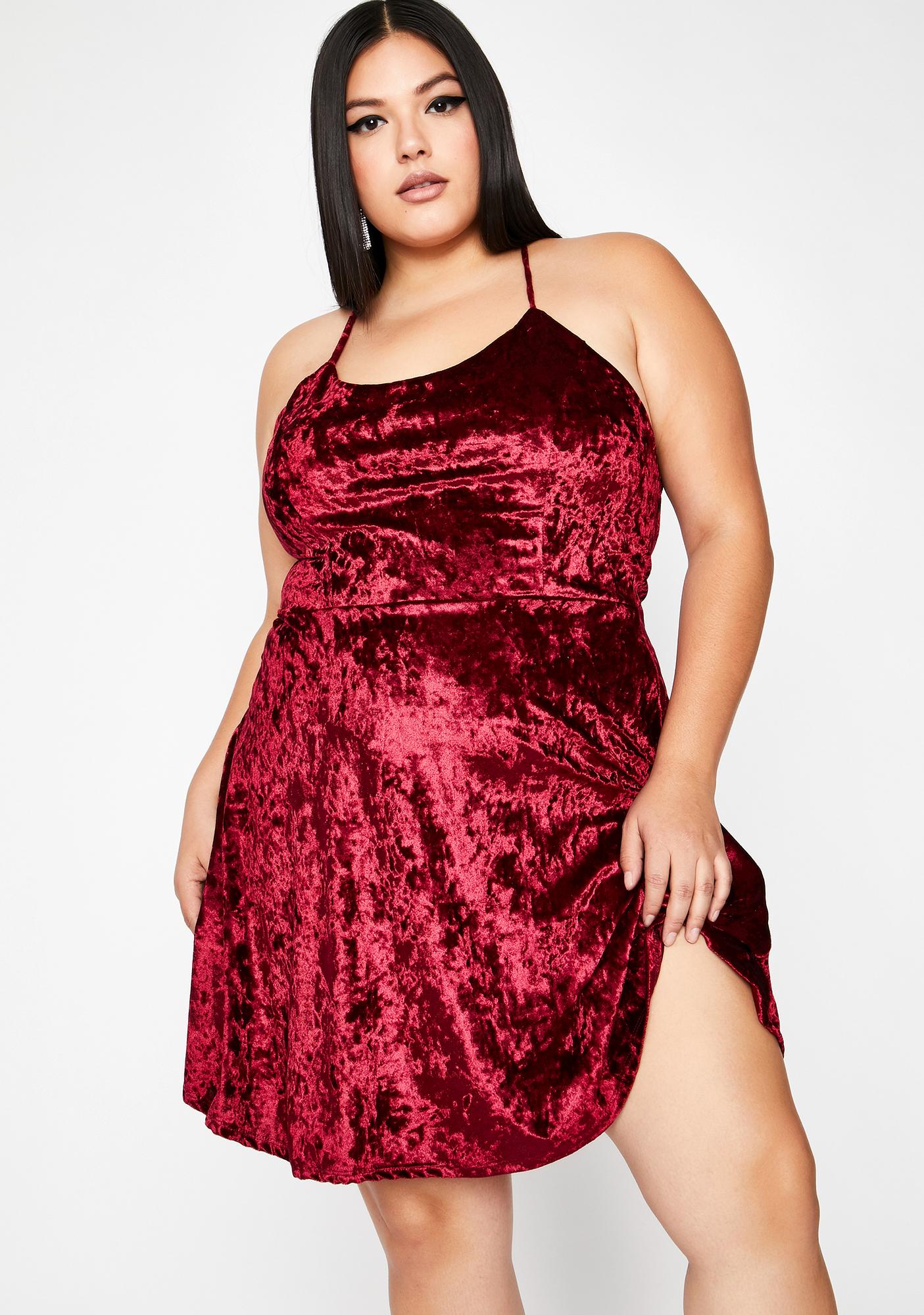 Burgundy Velvet Skater Mini Dress Halter Neckline Strappy | Dolls Kill