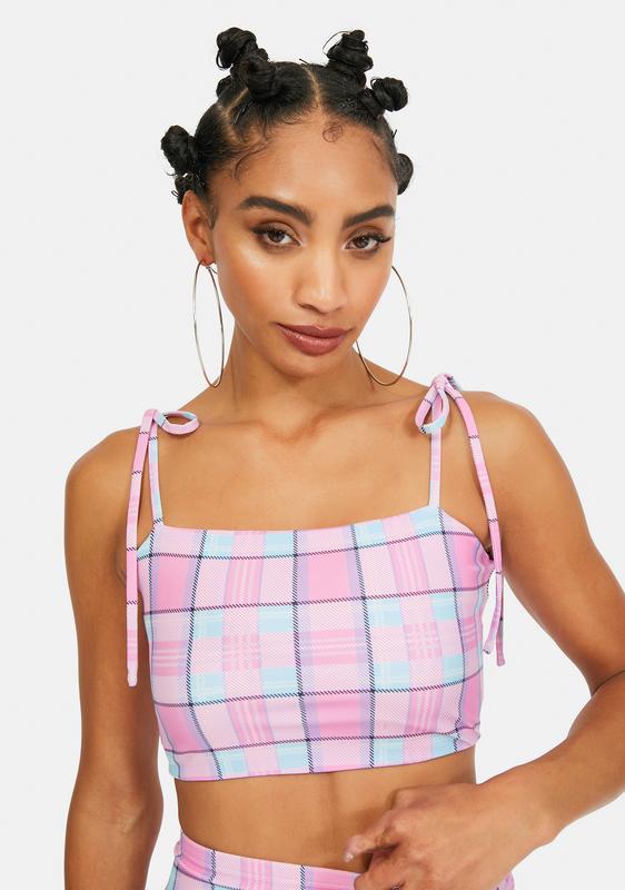 pink plaid crop top