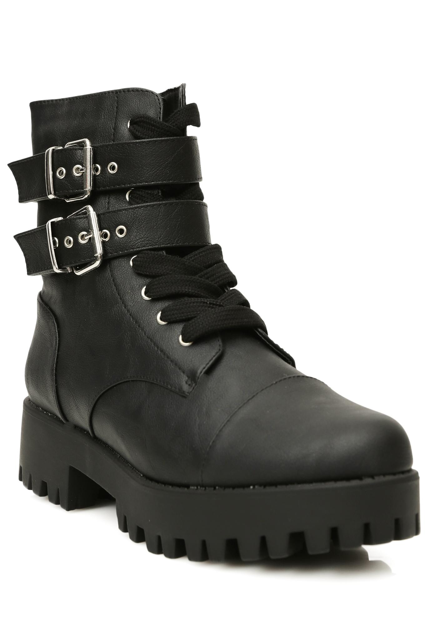 Buckle Lace Up Black Combat Boots | Dolls Kill