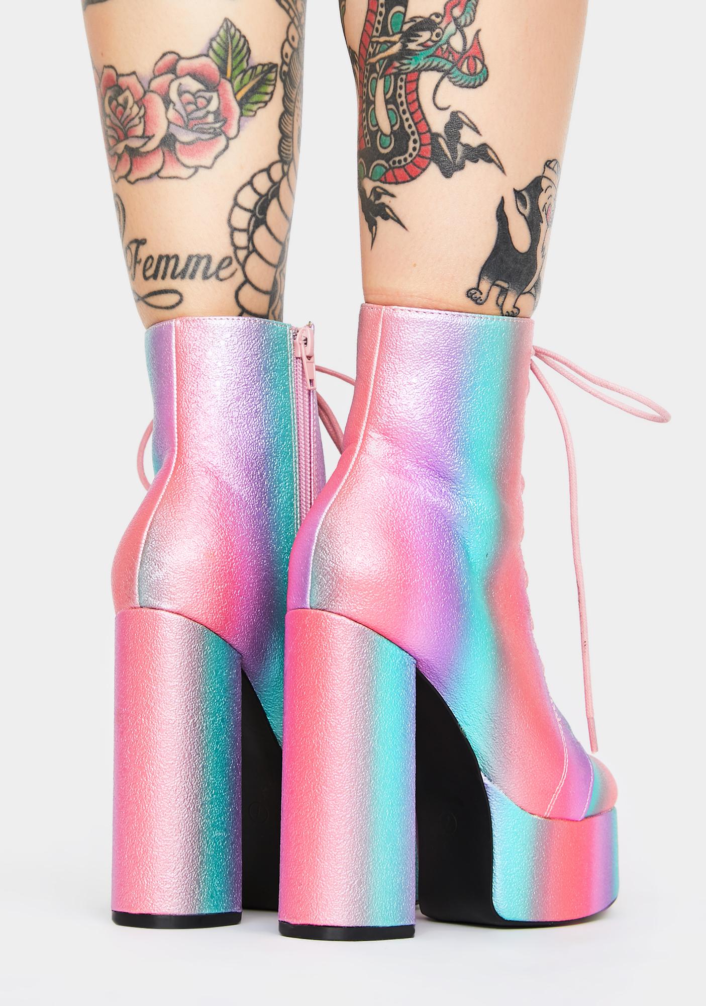 Glitter Platform Heeled Boots Pink Multi Dolls Kill