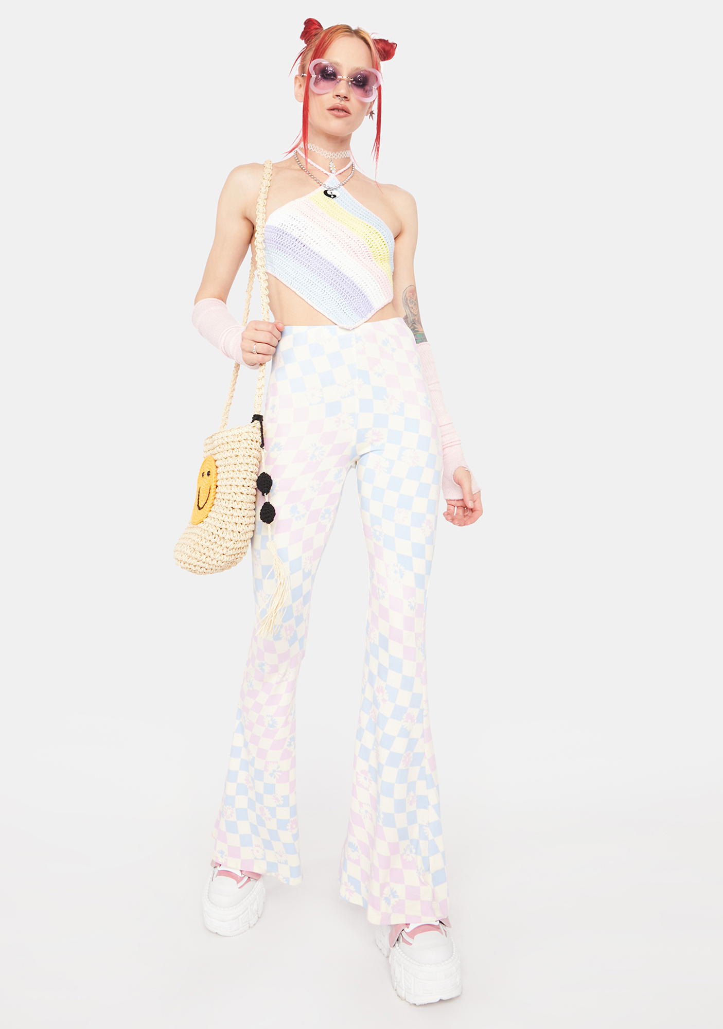 checkered flare pants