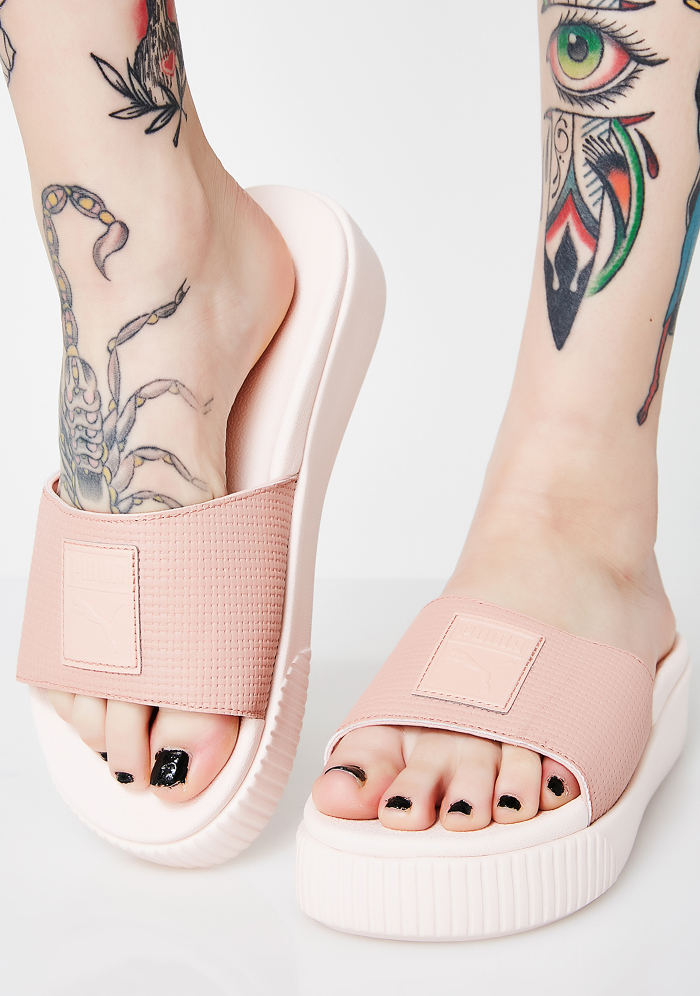 puma pink platform slides