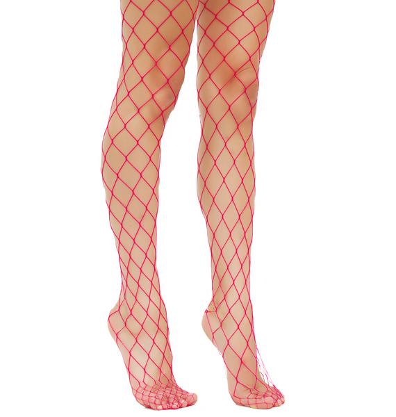 Wide Pink Fishnet Tights | Dolls Kill