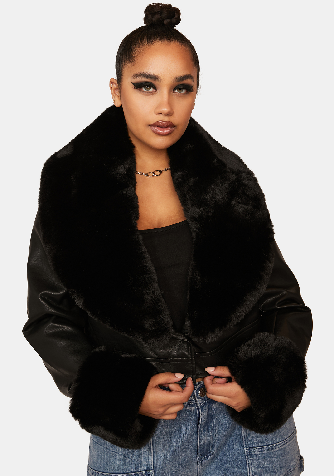 Azalea Wang Plus Size Faux Fur Jacket Black | Dolls Kill
