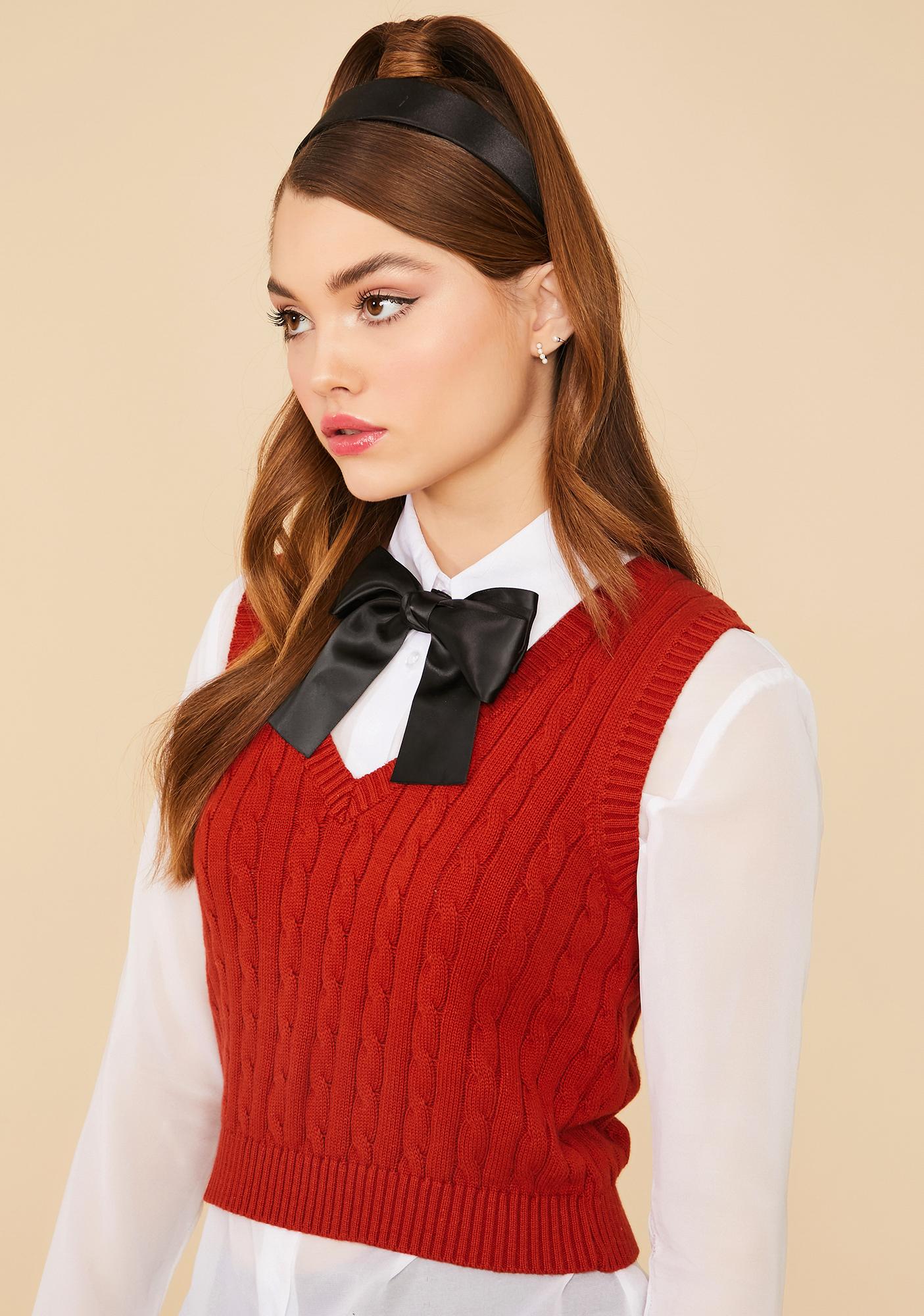 red cropped sweater vest