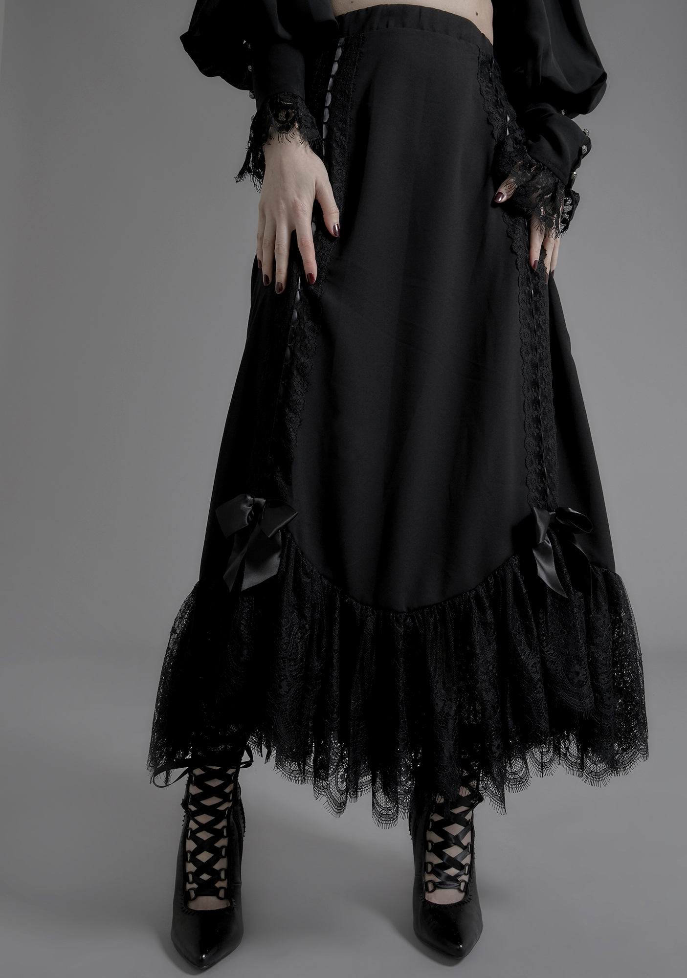 Widow Lace Victorian A Line Maxi Skirt - Black | Dolls Kill