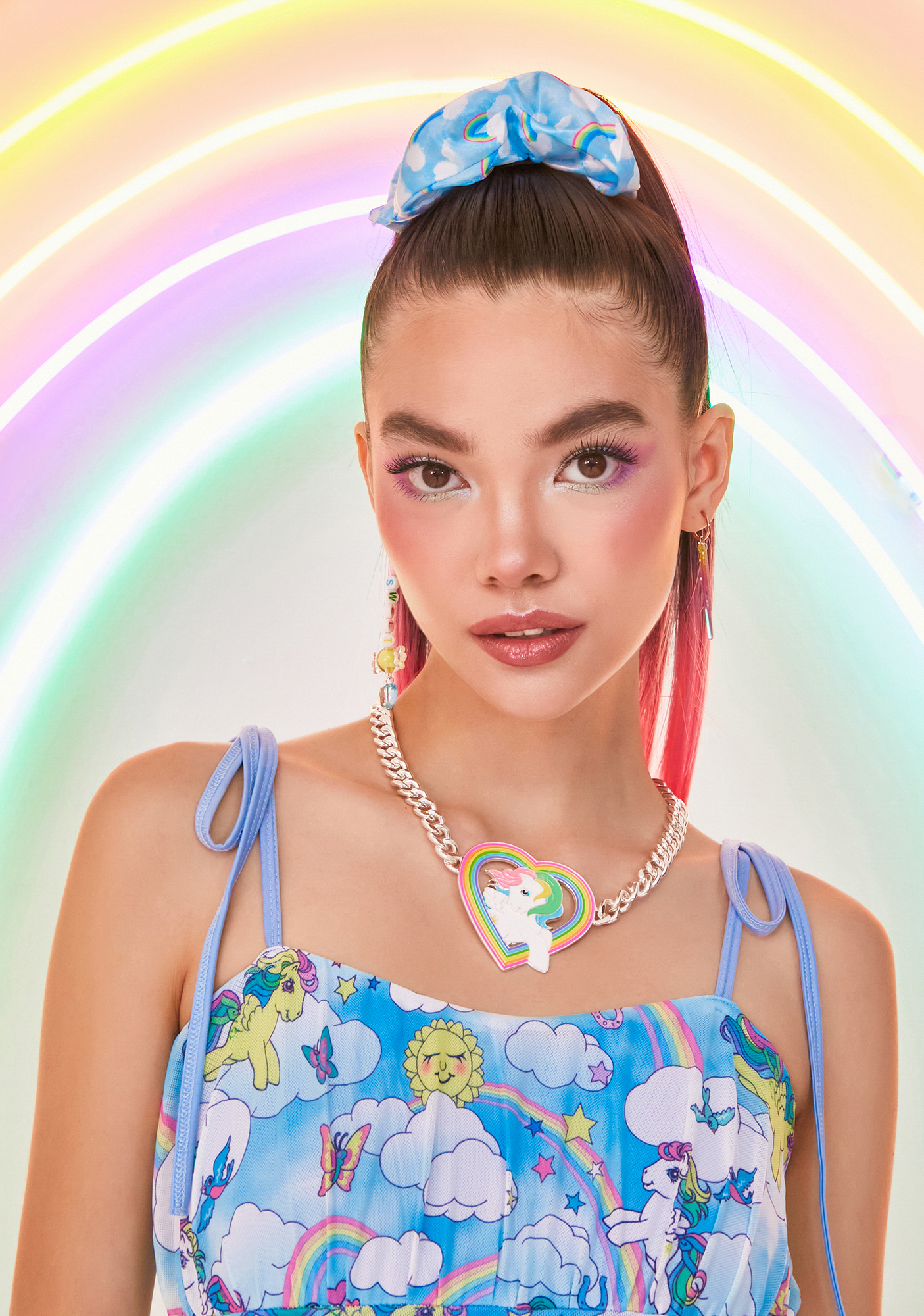 Dolls Kill x My Little Pony Rainbow Heart Chained Necklace Dolls Kill